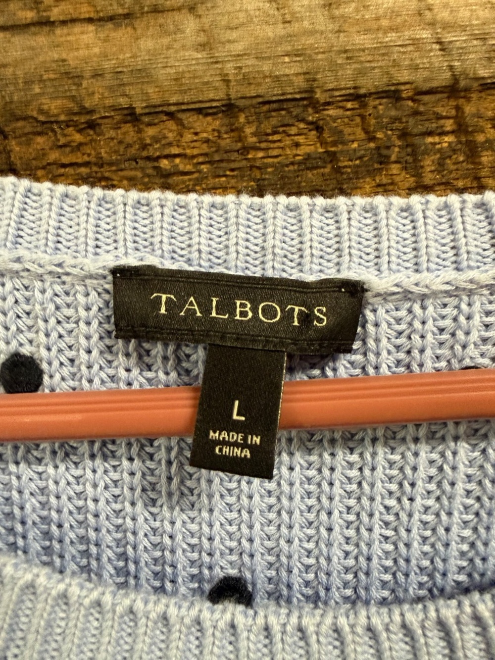 Talbots polka dot Cotton sweater, light blue, Large - Picture 2 of 5
